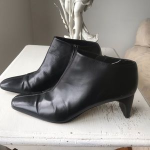 Women’s black leather booties, 2 inch heel